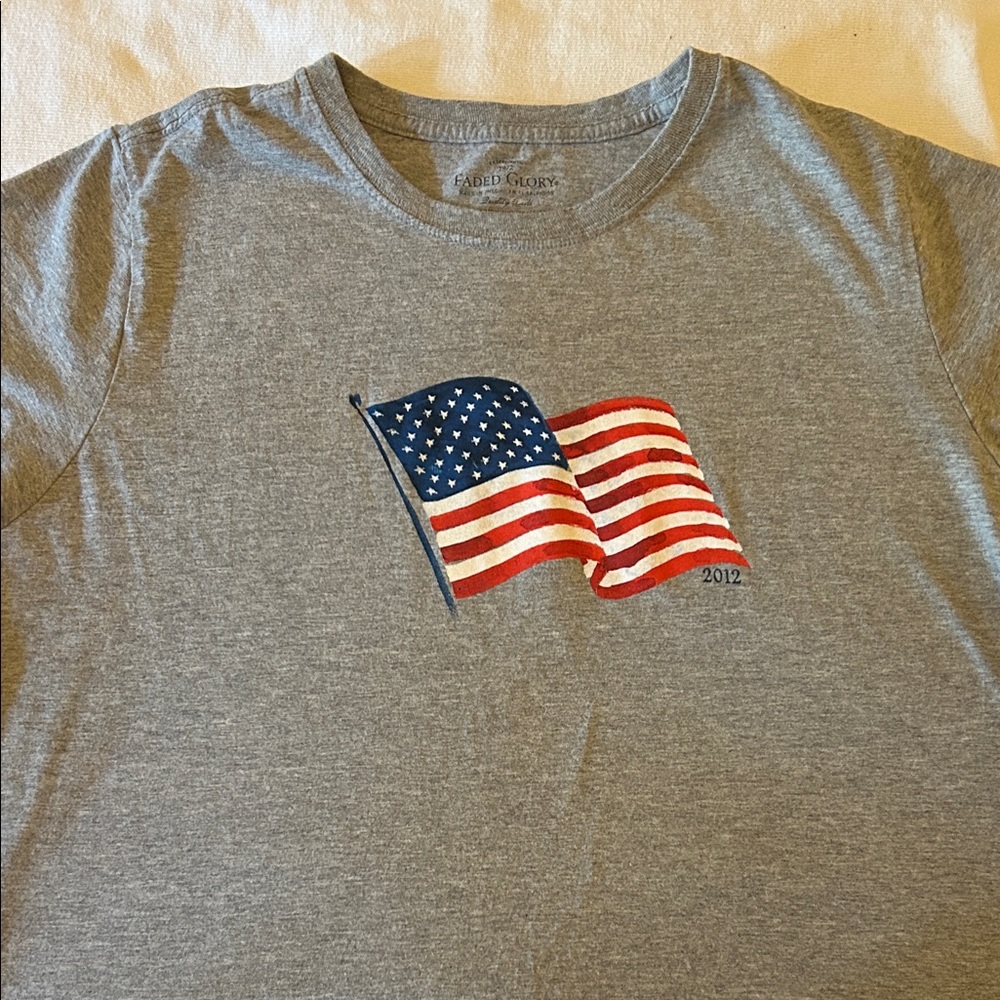Faded Glory Gray Tee with American Flag Design